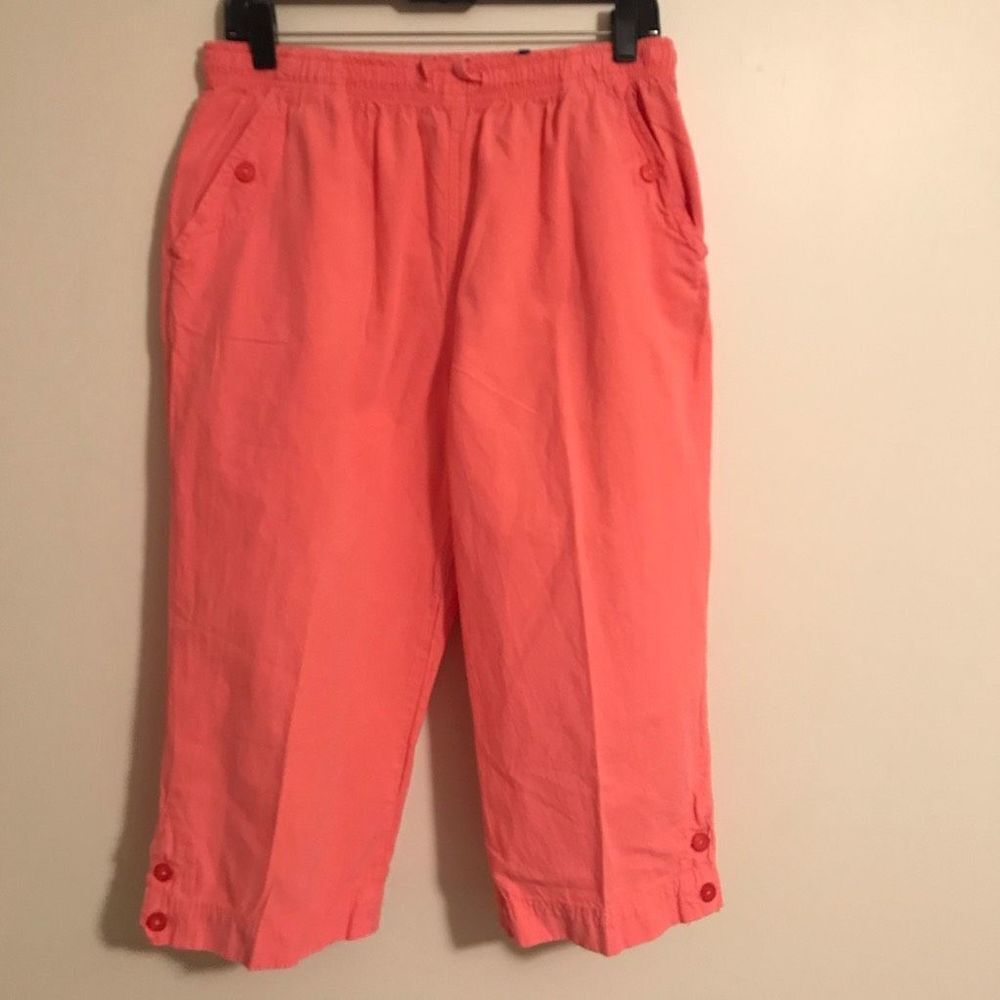 Gloria Vanderbilt Casuals Womens Capri Pants Pink Drawstring Pockets Buttons M